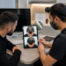 Hair transplant consultation with a doctor reviewing before and after hair restoration results on a tablet with a patient.