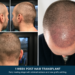 One-week post hair transplant results showing the donor area from multiple angles and the recipient hairline with healthy grafts, mild redness, and normal early healing.