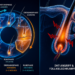 Medizinische Infografik zur Darstellung des Haarwachstumszyklus (Anagen-, Katagen- und Telogenphase) sowie der durch DHT verursachten Miniaturisierung der Haarfollikel, der Hauptursache für erblich bedingten Haarausfall bei Männern.